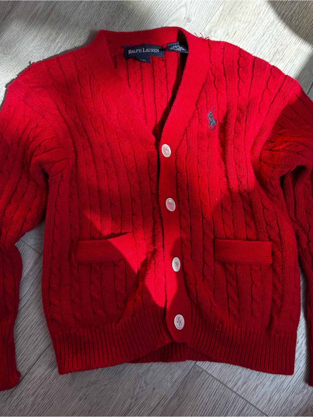 Ralph Lauren Bright Red Cable-Knit Cardigan